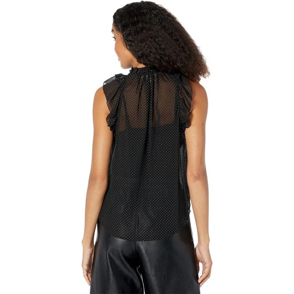 MICHAEL KORS WOMENS DEWDROP CHIFFON RUFFLE BLACK WITH GOLD FOIL DOT M - Picture 2 of 3